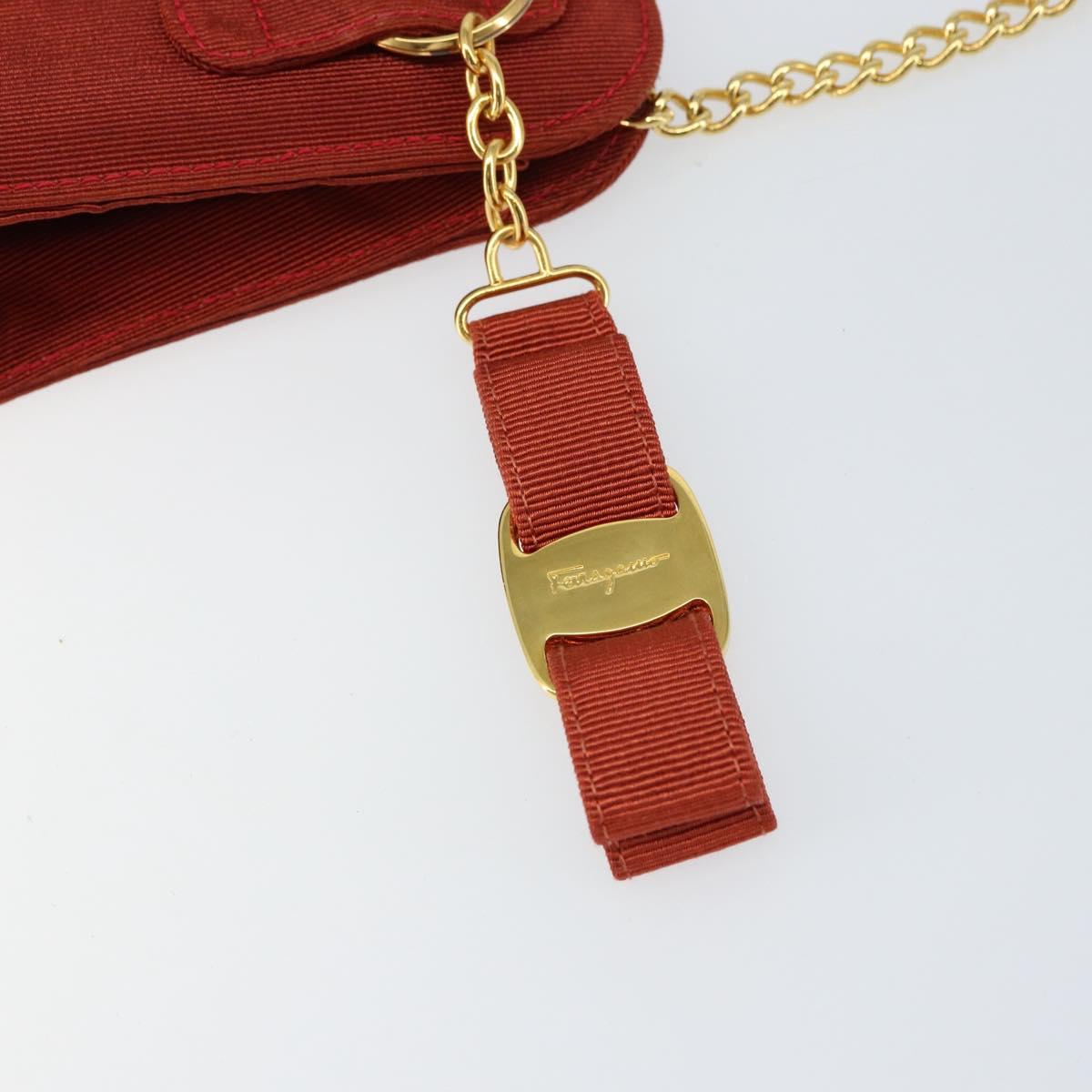 Salvatore Ferragamo Chain Shoulder Bag Nylon Red Gold Auth 148536