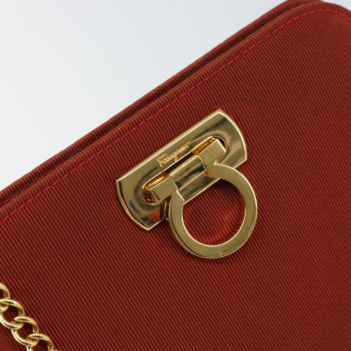 Salvatore Ferragamo Chain Shoulder Bag Nylon Red Gold Auth 148536