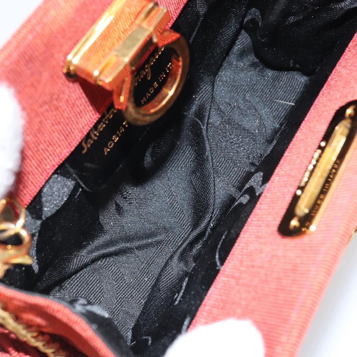 Salvatore Ferragamo Chain Shoulder Bag Nylon Red Gold Auth 148536