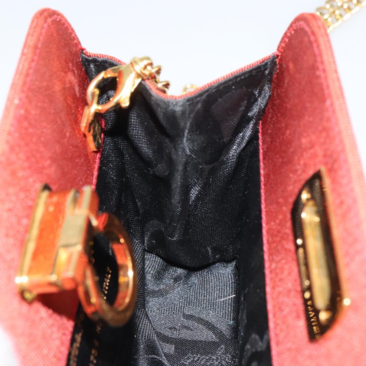 Salvatore Ferragamo Chain Shoulder Bag Nylon Red Gold Auth 148536
