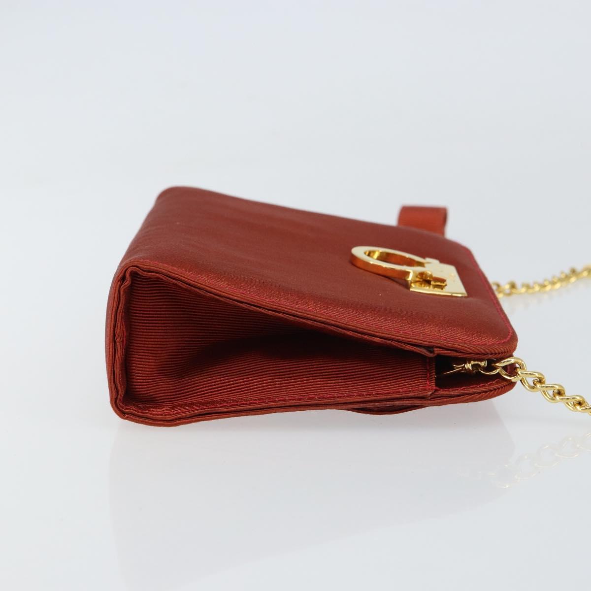 Salvatore Ferragamo Chain Shoulder Bag Nylon Red Gold Auth 148536