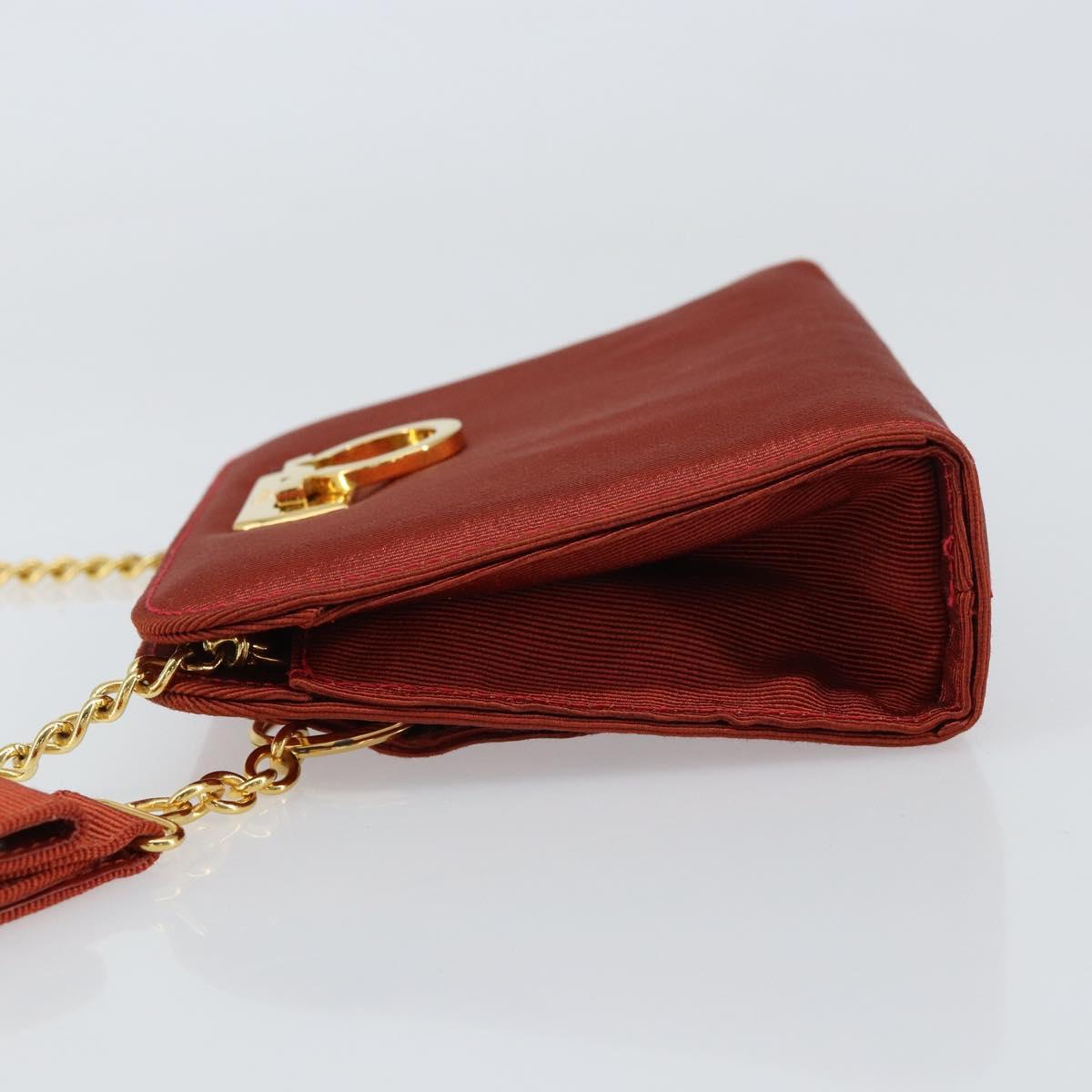 Salvatore Ferragamo Chain Shoulder Bag Nylon Red Gold Auth 148536