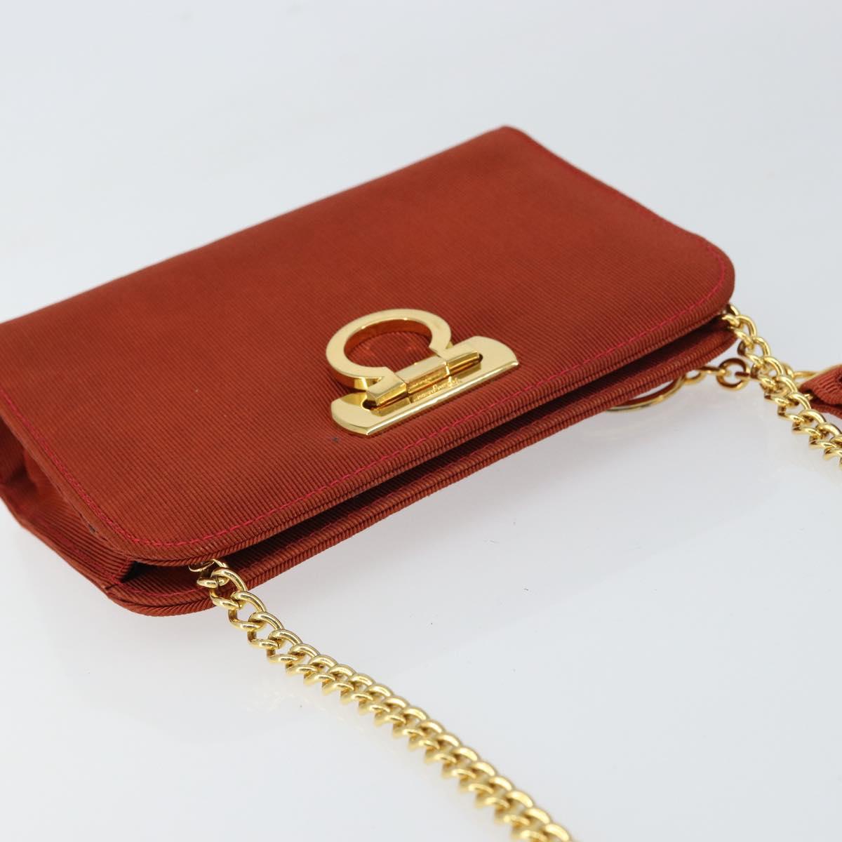 Salvatore Ferragamo Chain Shoulder Bag Nylon Red Gold Auth 148536