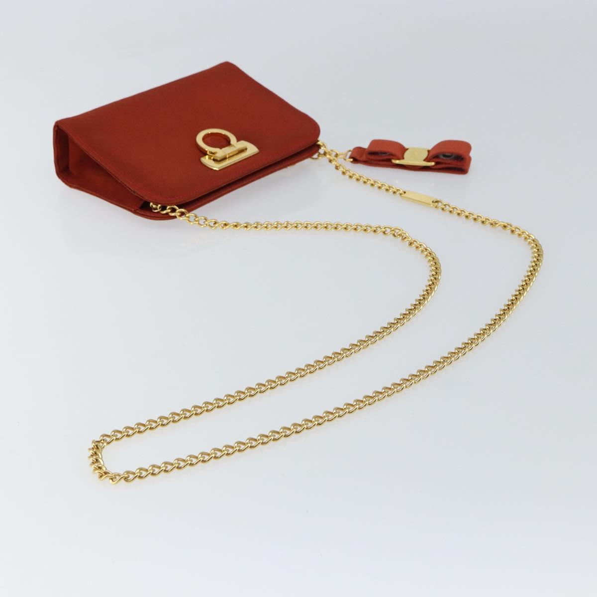 Salvatore Ferragamo Chain Shoulder Bag Nylon Red Gold Auth 148536