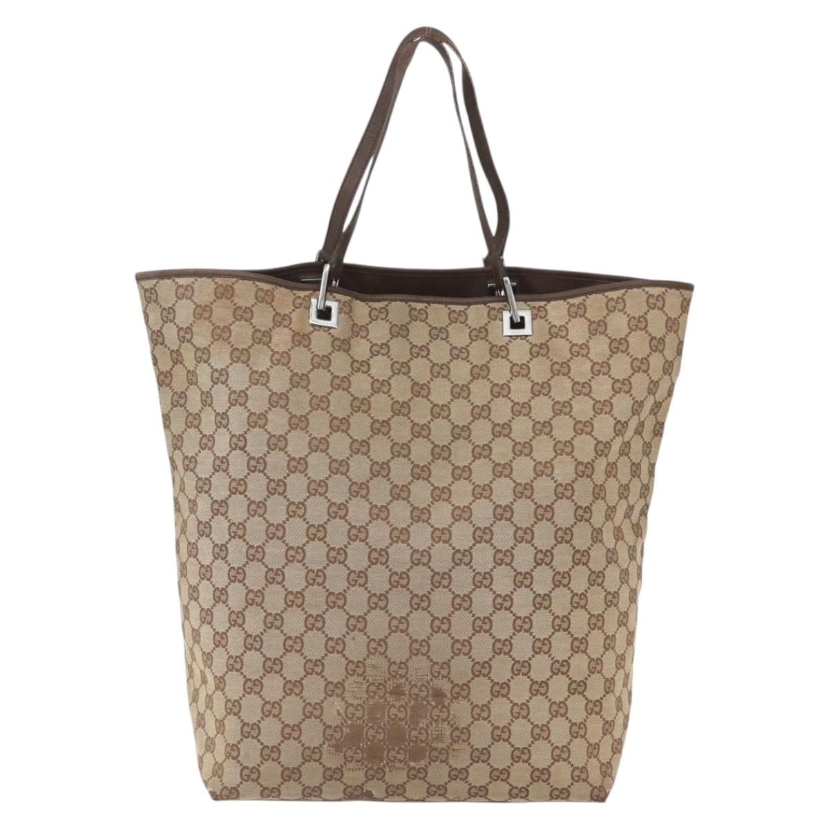 GUCCI GG Canvas Tote Bag Beige Silver 31242 Auth 148537