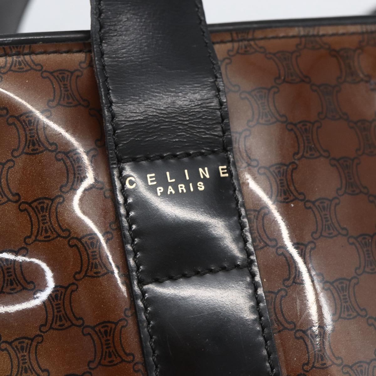 CELINE Macadam Canvas Shoulder Bag Vinyl Brown Gold Auth 148538