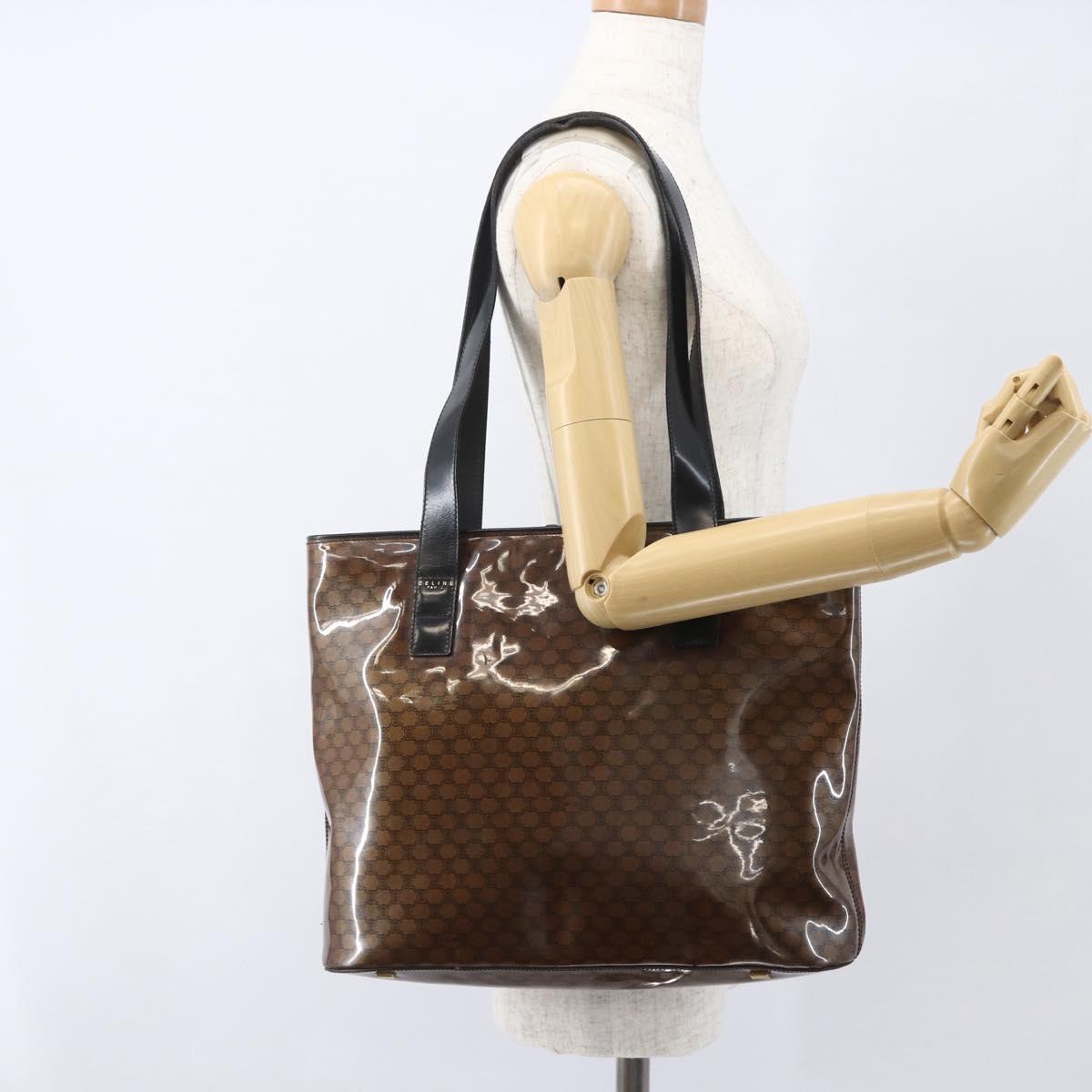 CELINE Macadam Canvas Shoulder Bag Vinyl Brown Gold Auth 148538