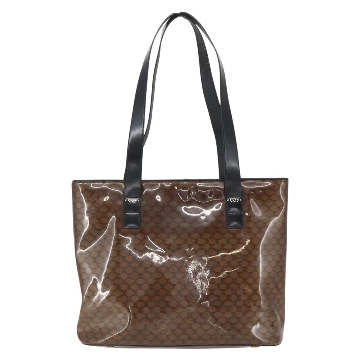 CELINE Macadam Canvas Shoulder Bag Vinyl Brown Gold Auth 148538