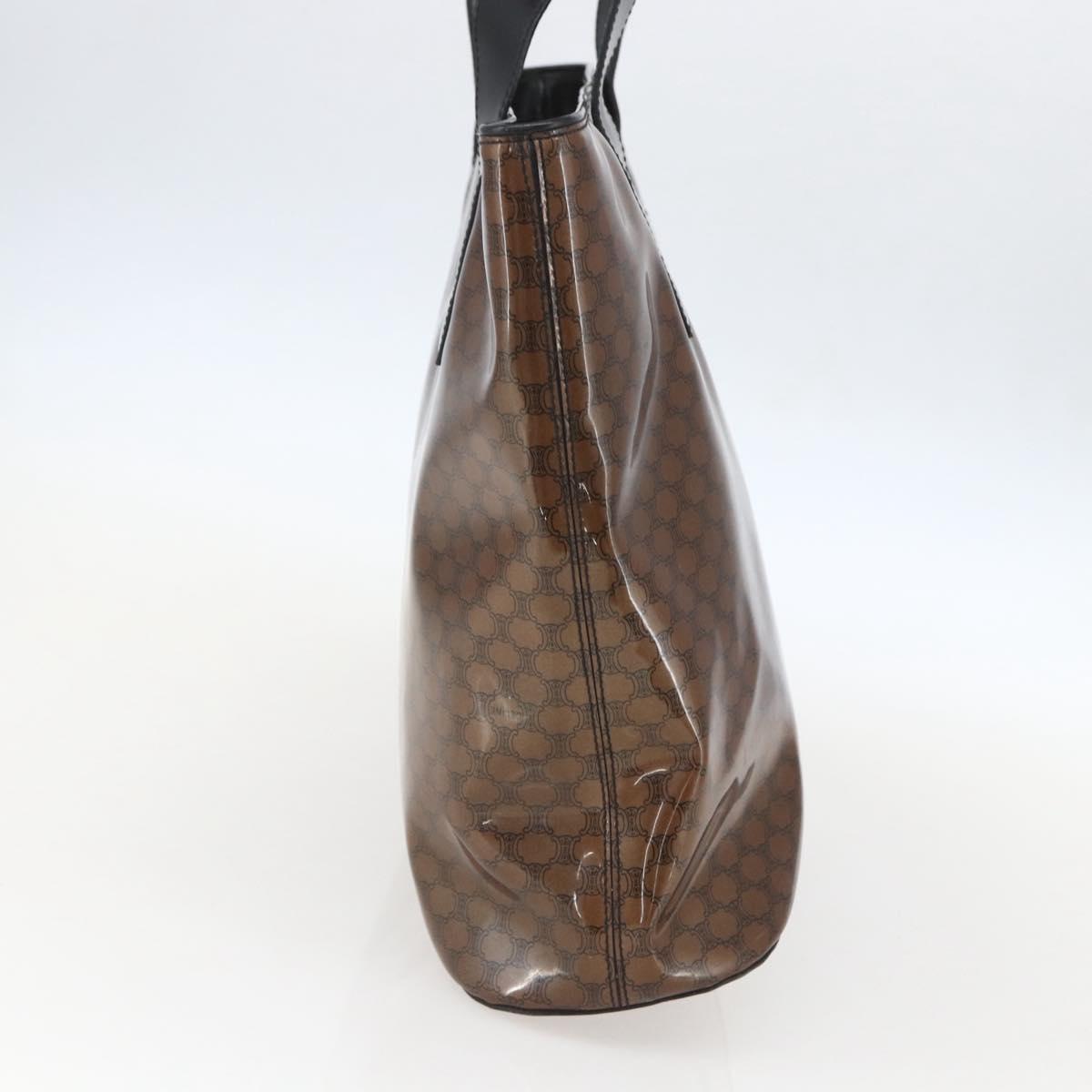 CELINE Macadam Canvas Shoulder Bag Vinyl Brown Gold Auth 148538