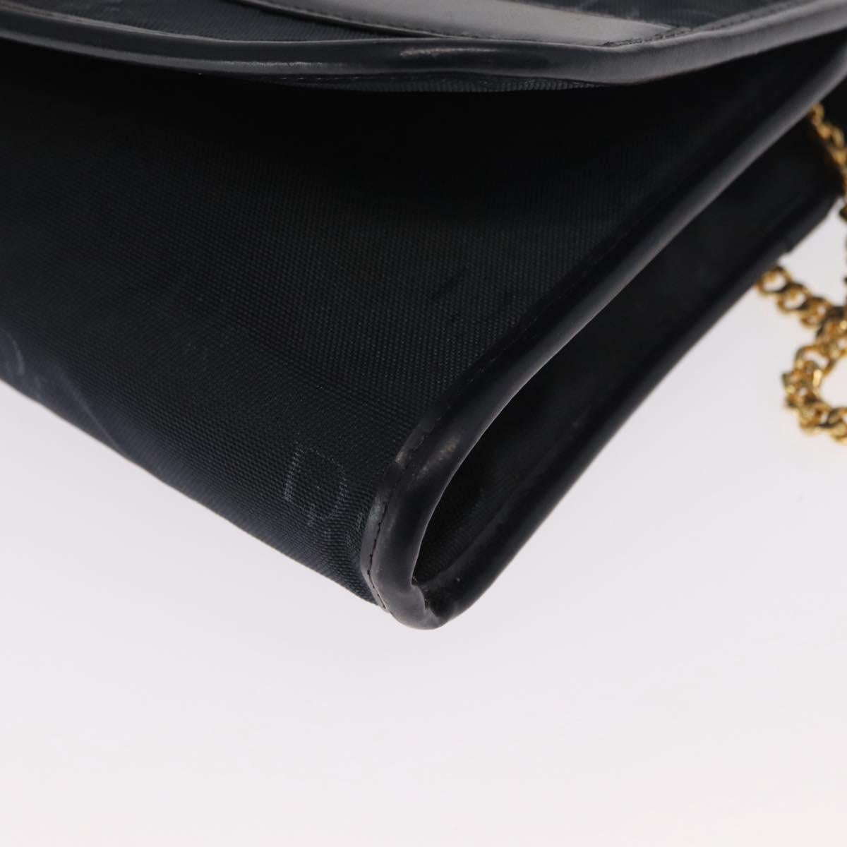 Christian Dior Chain Shoulder Bag Nylon Navy Gold Auth 148541