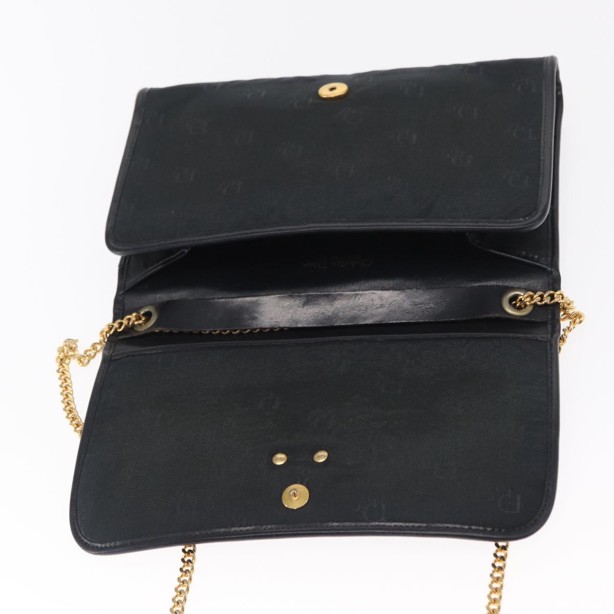 Christian Dior Chain Shoulder Bag Nylon Navy Gold Auth 148541