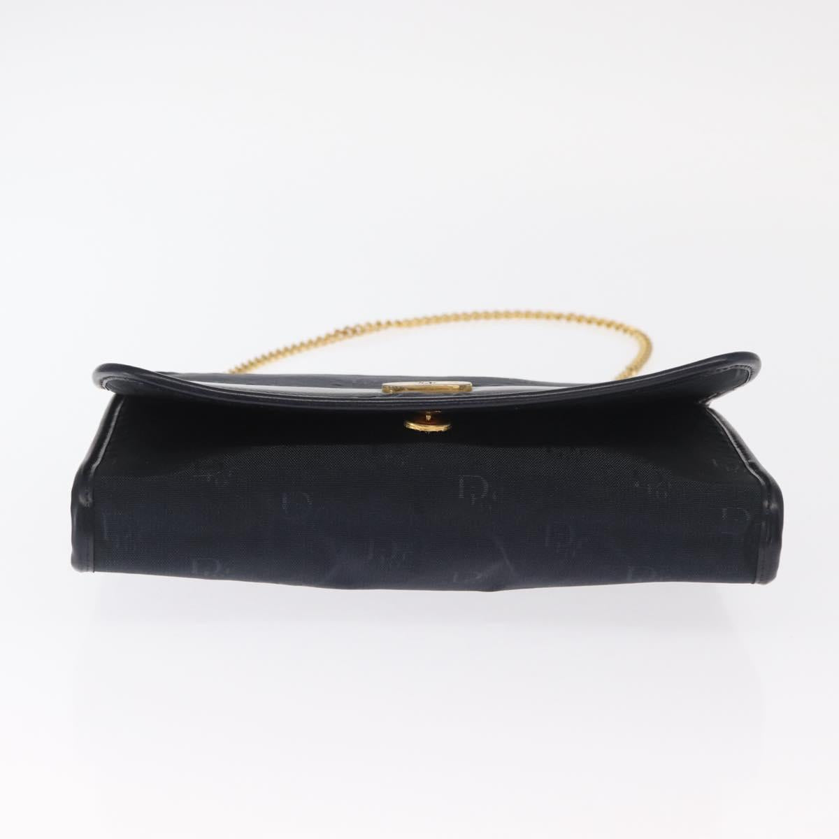 Christian Dior Chain Shoulder Bag Nylon Navy Gold Auth 148541