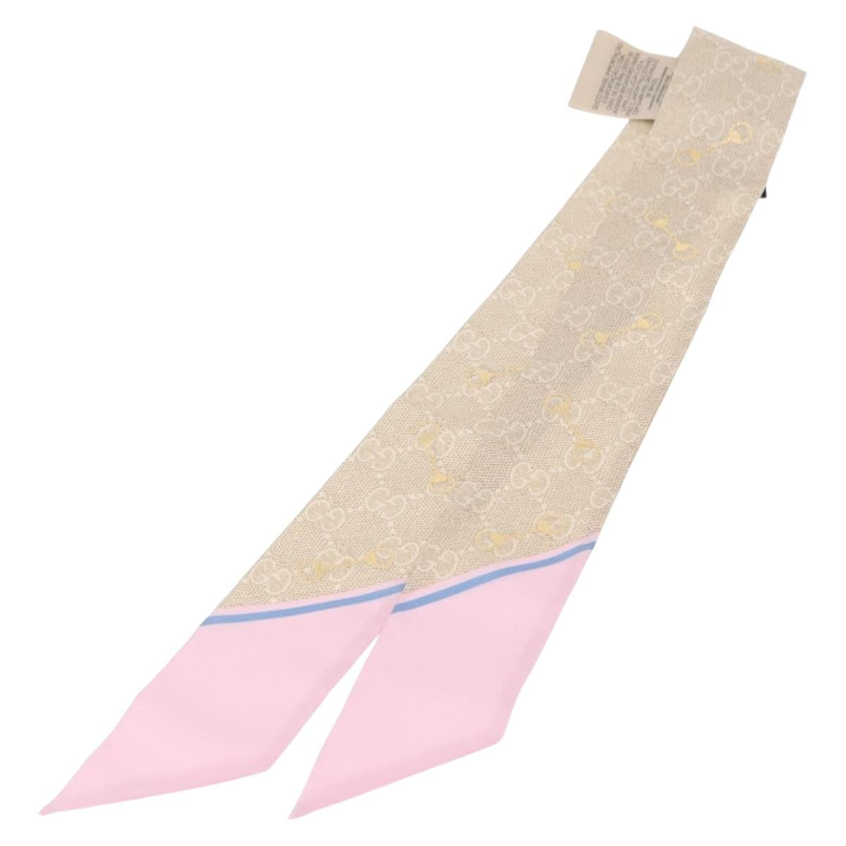 GUCCI Scarf Silk Old GUCCI Beige Pink 663719 Auth 148546M
