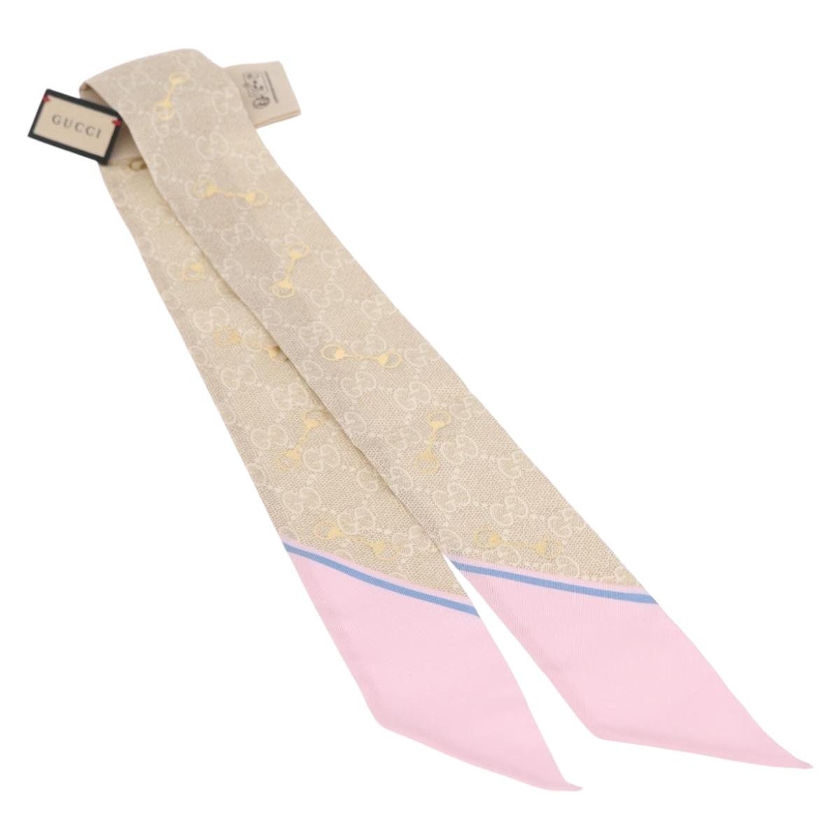GUCCI Scarf Silk Old GUCCI Beige Pink 663719 Auth 148546M