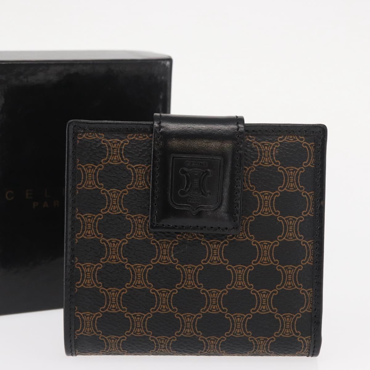 CELINE Macadam Canvas Wallet PVC Leather Black Auth 148550V