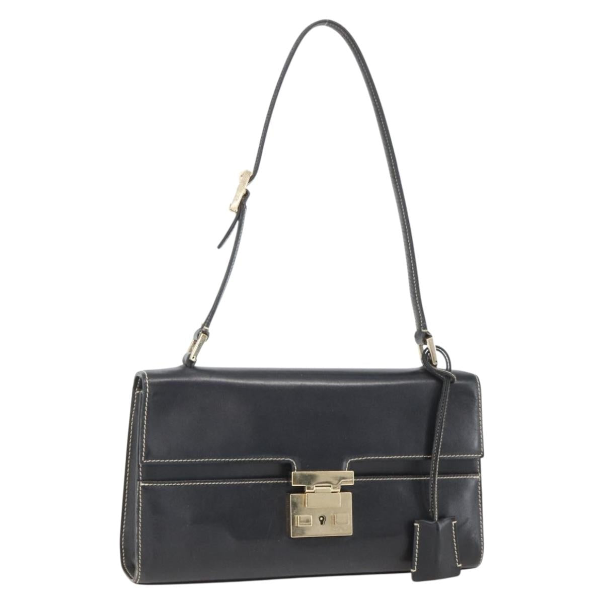 GUCCI Shoulder Bag Leather Black Gold 001 4214 Auth 148566