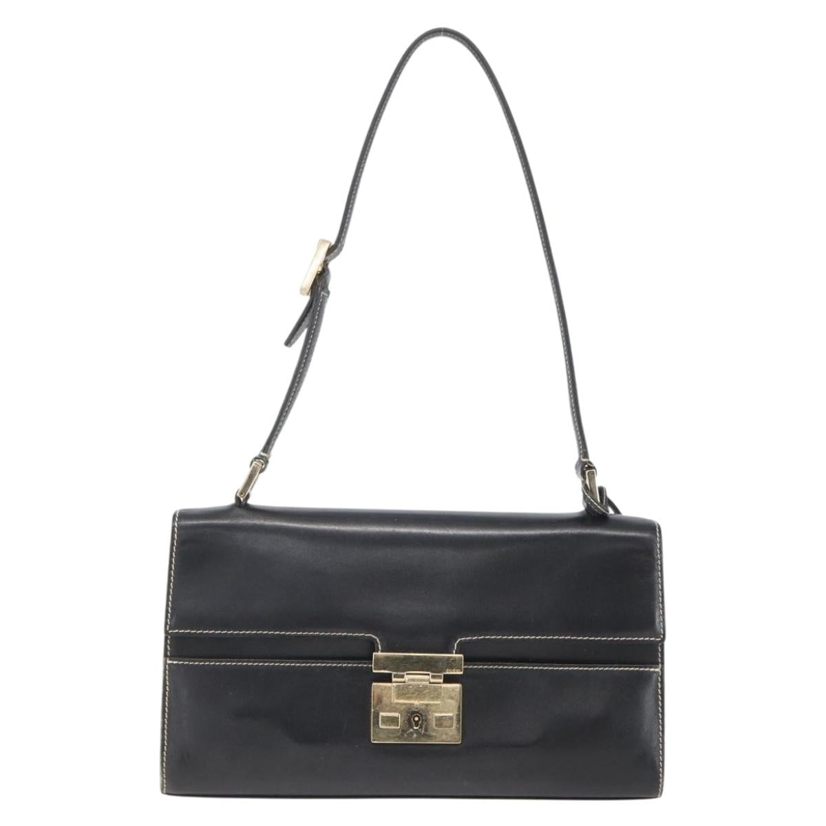 GUCCI Shoulder Bag Leather Black Gold 001 4214 Auth 148566