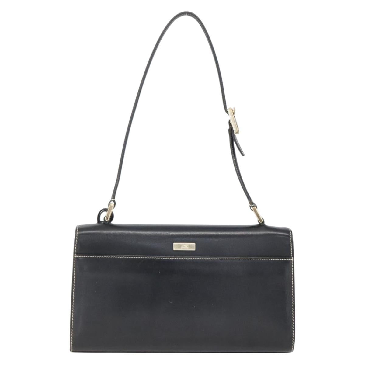 GUCCI Shoulder Bag Leather Black Gold 001 4214 Auth 148566