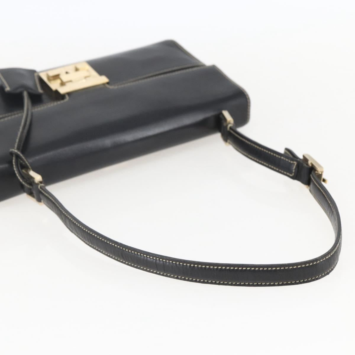 GUCCI Shoulder Bag Leather Black Gold 001 4214 Auth 148566