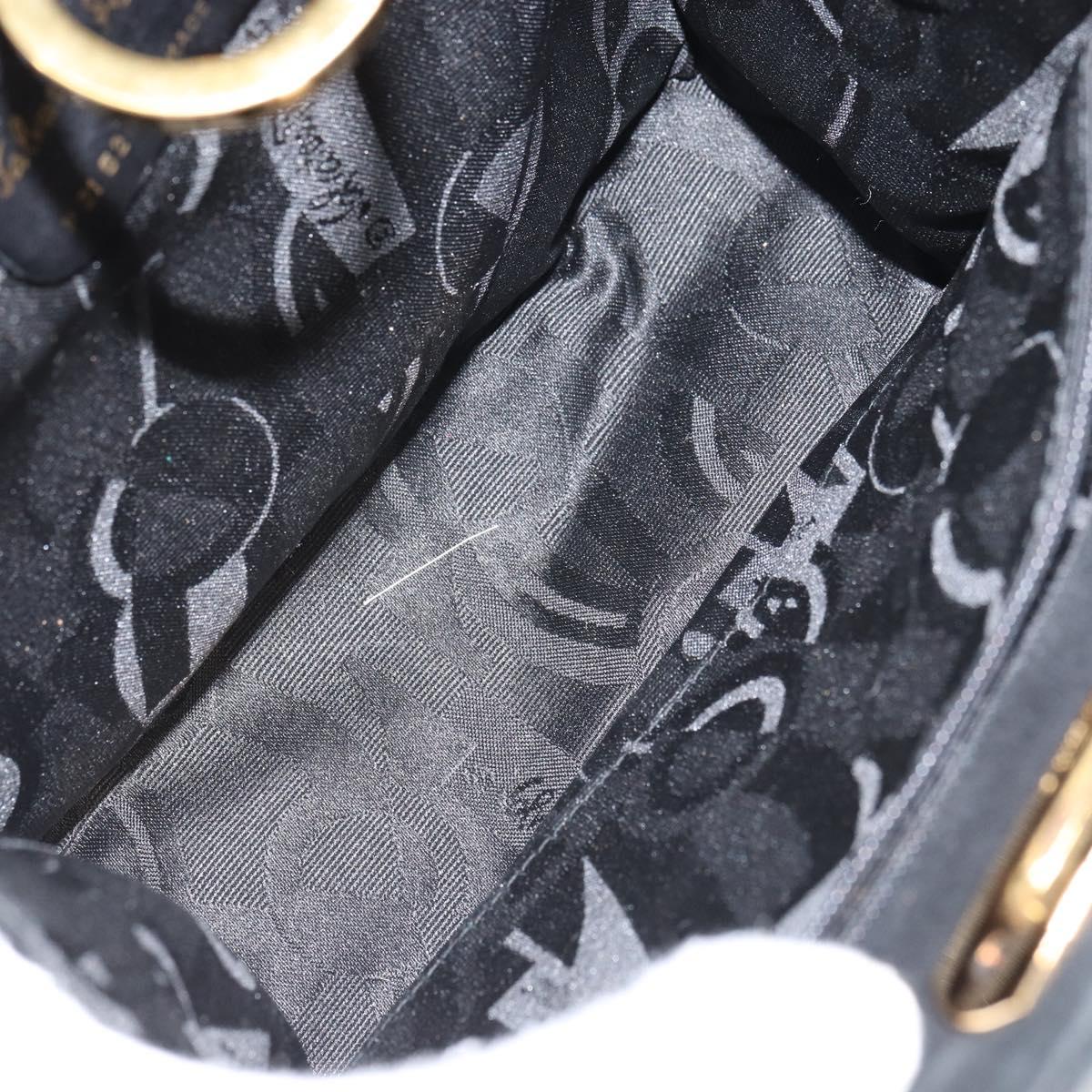 Salvatore Ferragamo Chain Gancini Shoulder Bag Suede Black Gold Auth 148567