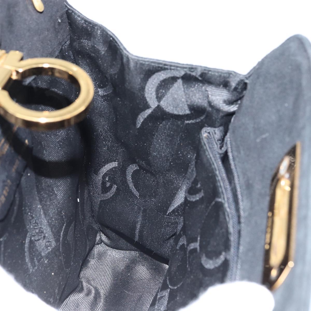 Salvatore Ferragamo Chain Gancini Shoulder Bag Suede Black Gold Auth 148567