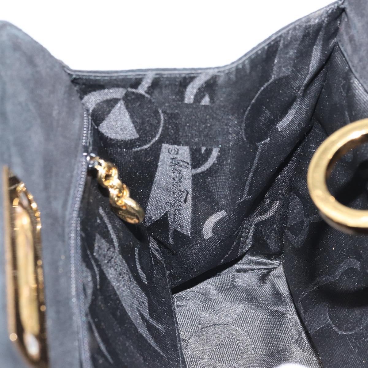 Salvatore Ferragamo Chain Gancini Shoulder Bag Suede Black Gold Auth 148567