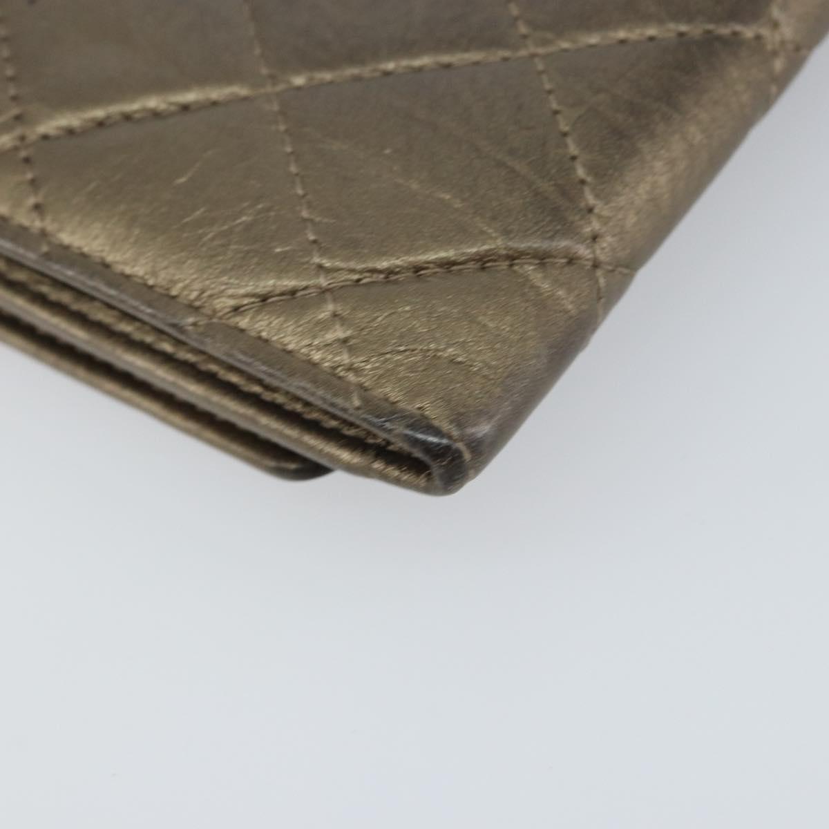 CHANEL Cambon Line Wallet Lamb Skin Brown CC Auth 148574A