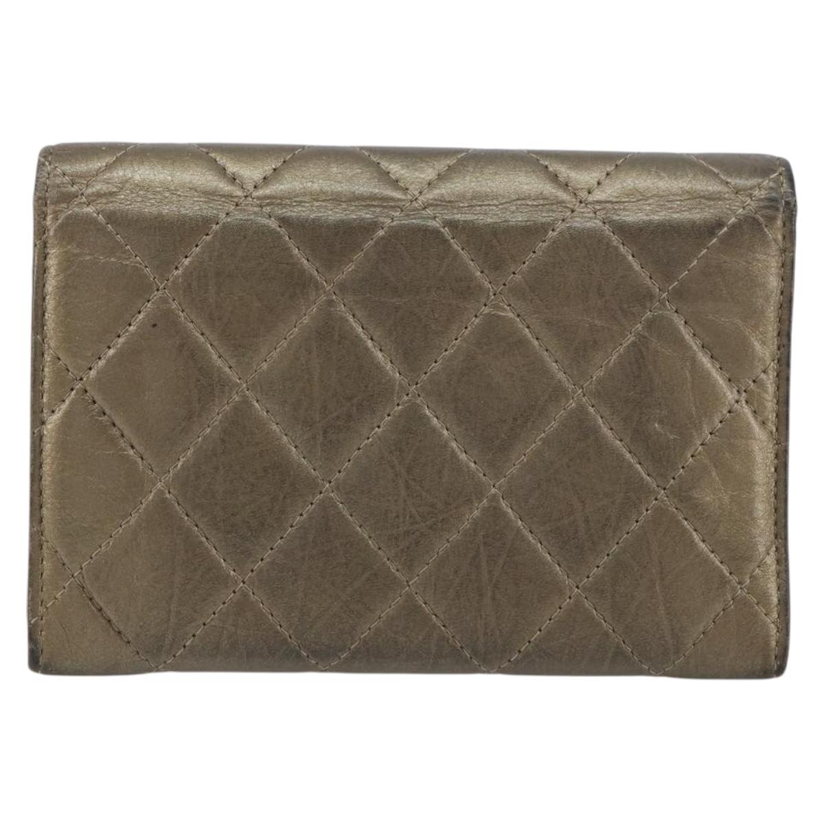 CHANEL Cambon Line Wallet Lamb Skin Brown CC Auth 148574A