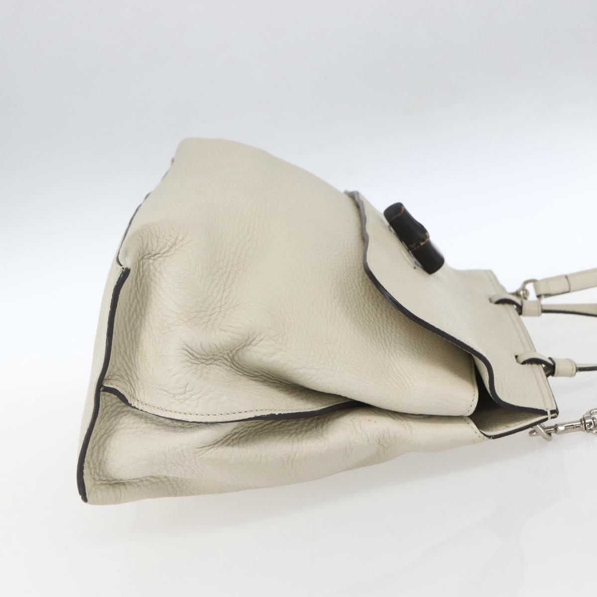 GUCCI Hand Bag Leather 2way White Silver 370830 Auth 148582