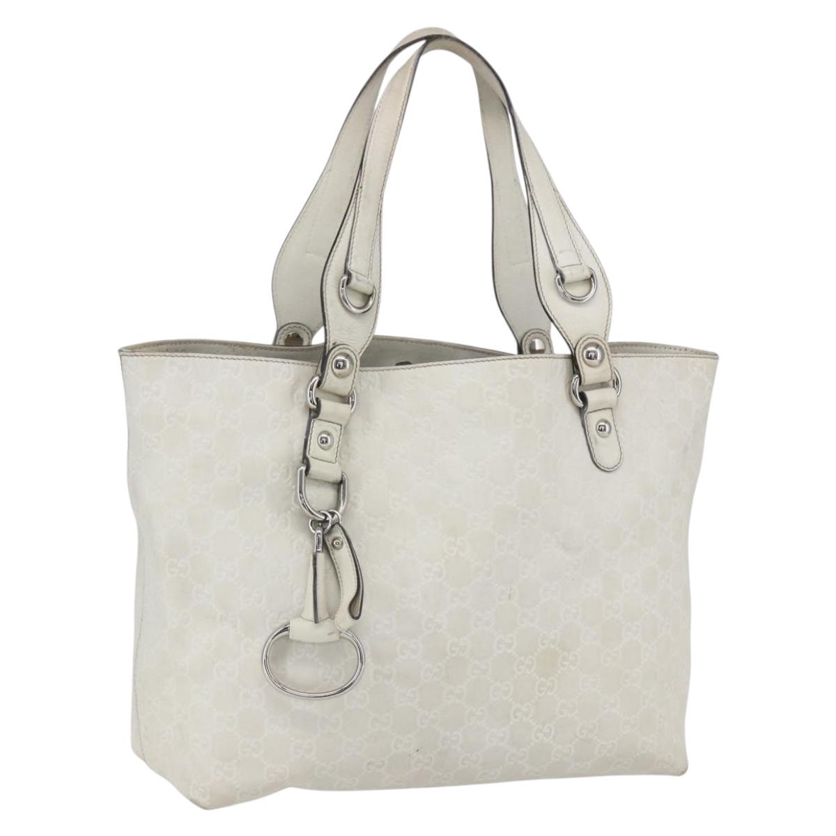 GUCCI GG Canvas Guccissima Tote Bag Leather White Silver 229852 Auth 148583