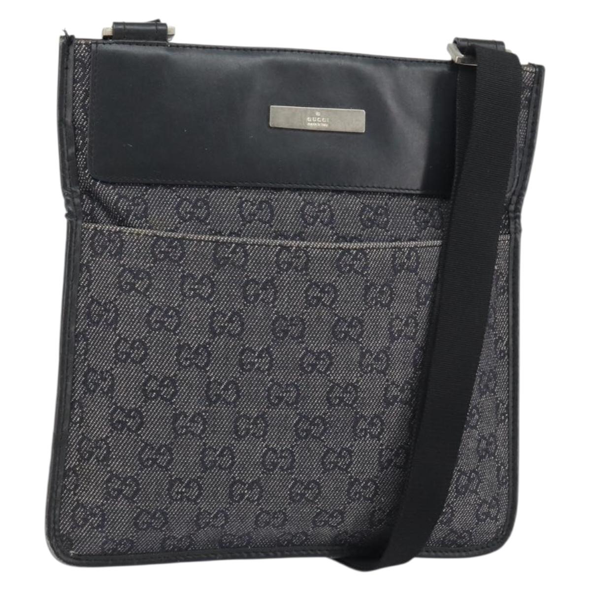 GUCCI GG Canvas Shoulder Bag Black Silver 27639 Auth 148585