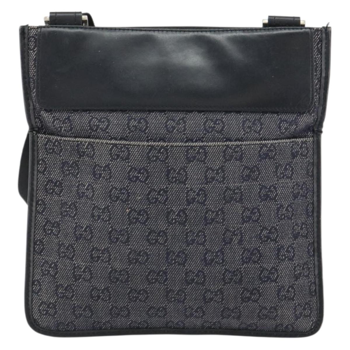 GUCCI GG Canvas Shoulder Bag Black Silver 27639 Auth 148585