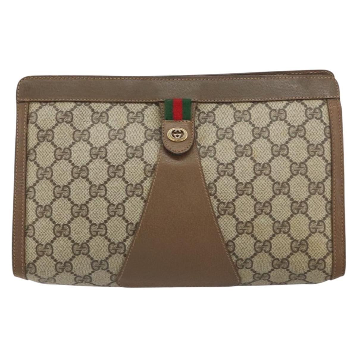 GUCCI GG Supreme Web Sherry Line Clutch Bag PVC Beige 89 01 033 Auth 148586