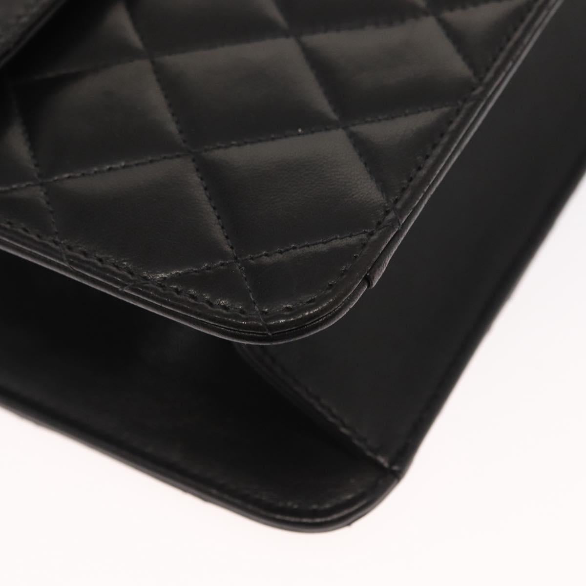 CHANEL Matelasse 25 Chain Shoulder Bag Lamb Skin Black Gold CC Auth 148589SM