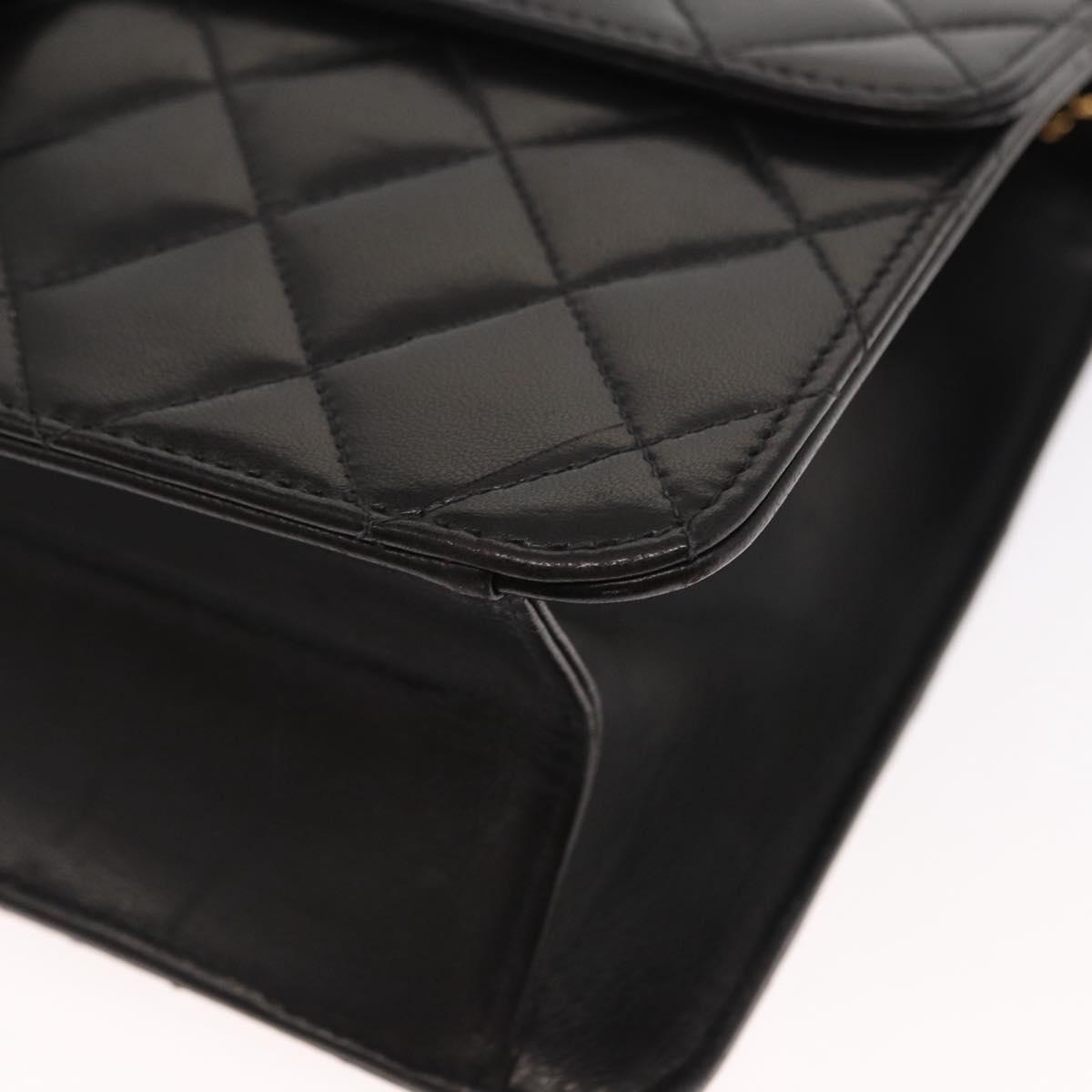 CHANEL Matelasse 25 Chain Shoulder Bag Lamb Skin Black Gold CC Auth 148589SM