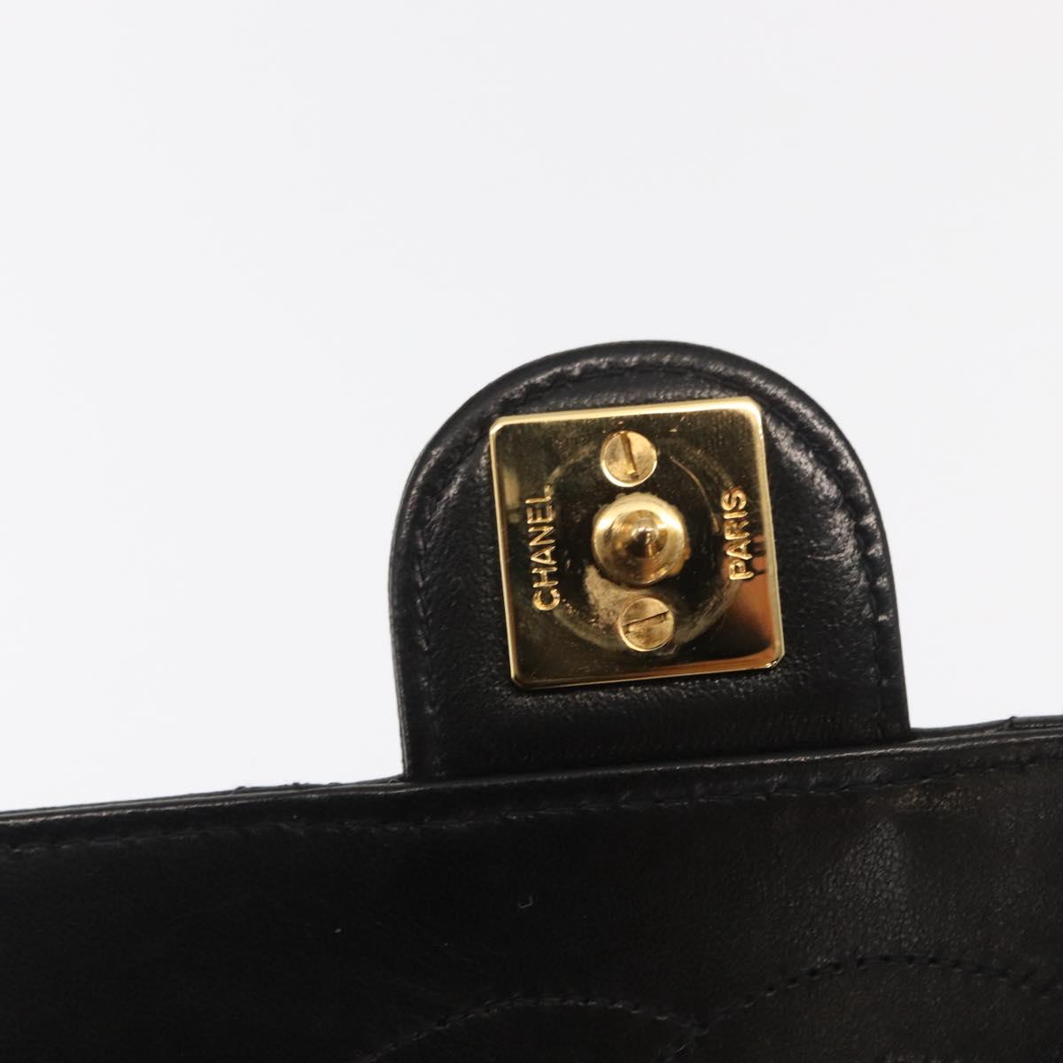 CHANEL Matelasse 25 Chain Shoulder Bag Lamb Skin Black Gold CC Auth 148589SM