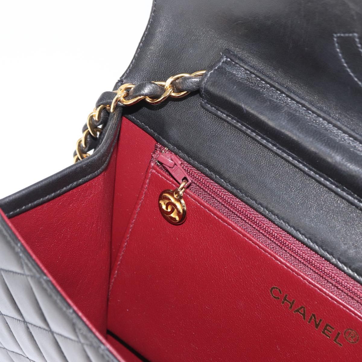 CHANEL Matelasse 25 Chain Shoulder Bag Lamb Skin Black Gold CC Auth 148589SM