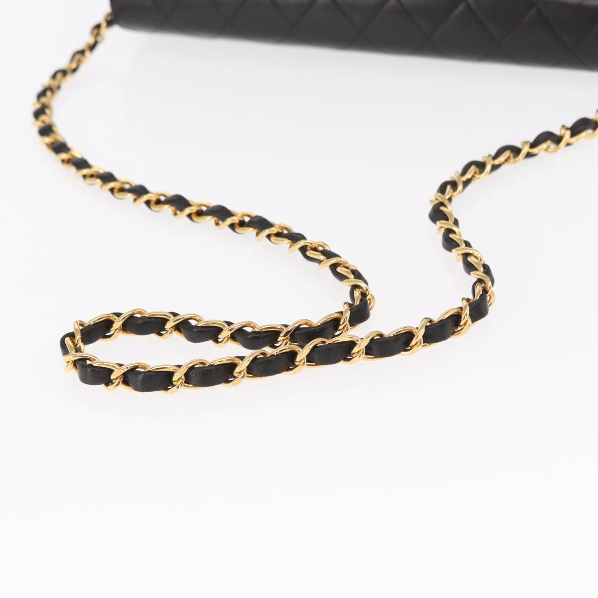 CHANEL Matelasse 25 Chain Shoulder Bag Lamb Skin Black Gold CC Auth 148589SM