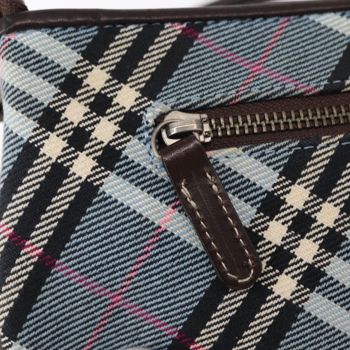 BURBERRY Nova Check Blue Label Pouch Canvas Light Blue Auth 148618