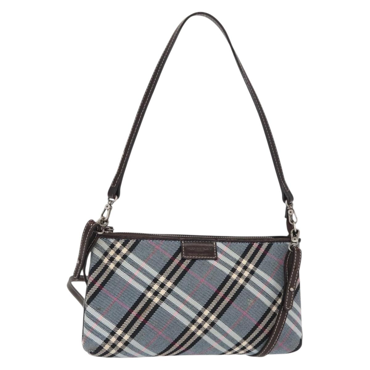 BURBERRY Nova Check Blue Label Pouch Canvas Light Blue Auth 148618