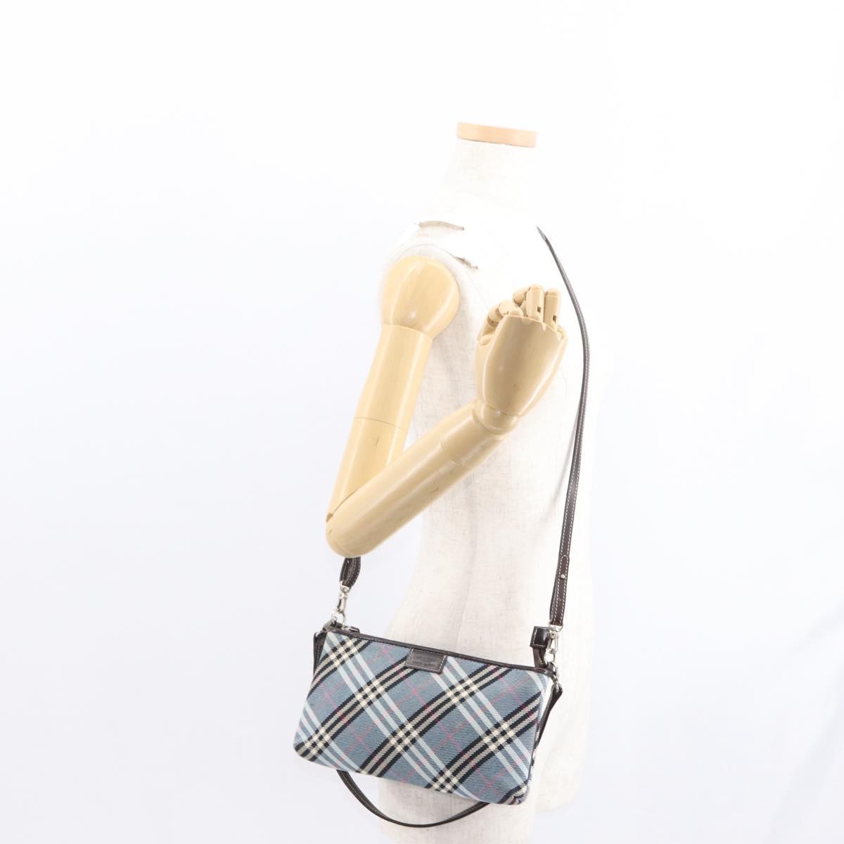 BURBERRY Nova Check Blue Label Pouch Canvas Light Blue Auth 148618