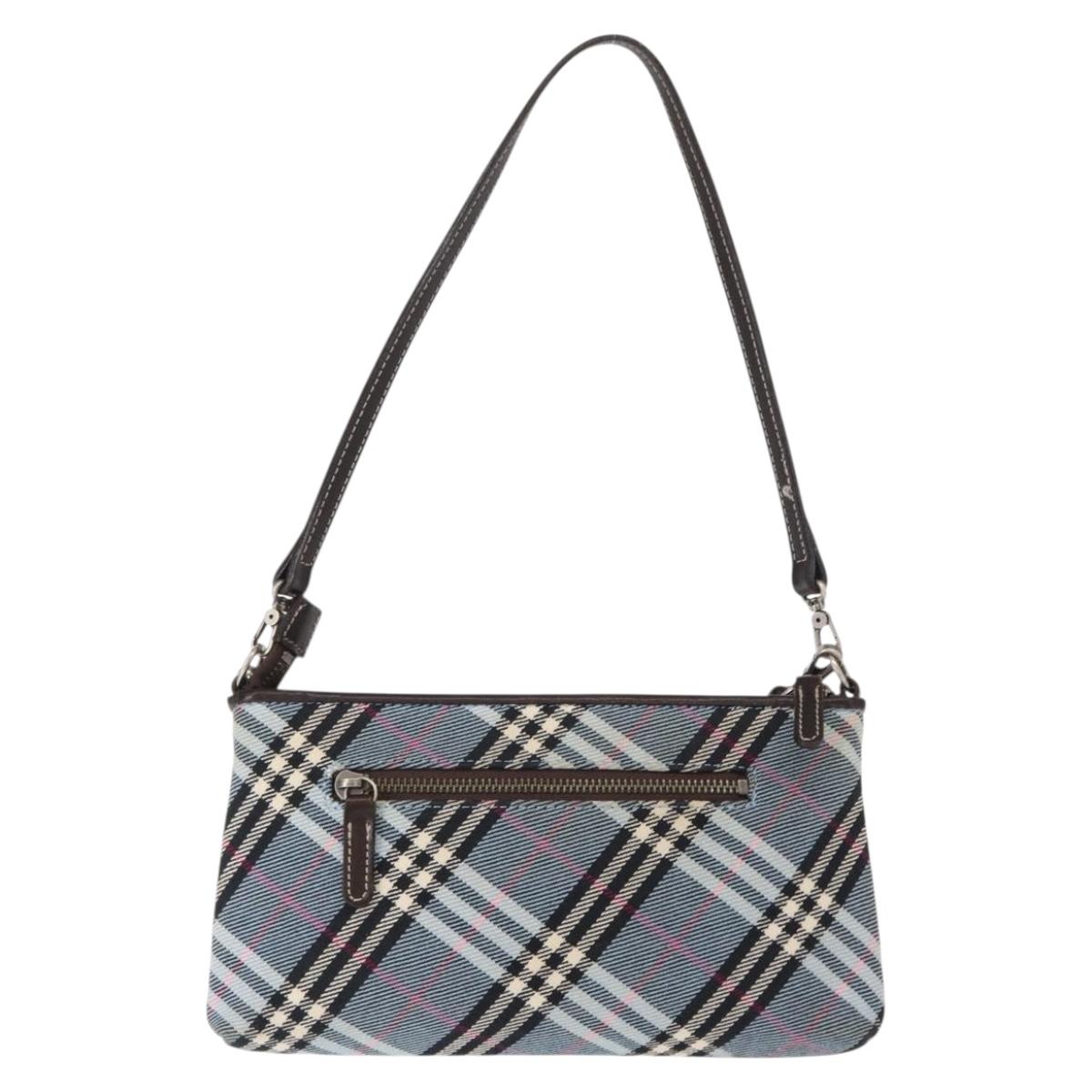 BURBERRY Nova Check Blue Label Pouch Canvas Light Blue Auth 148618