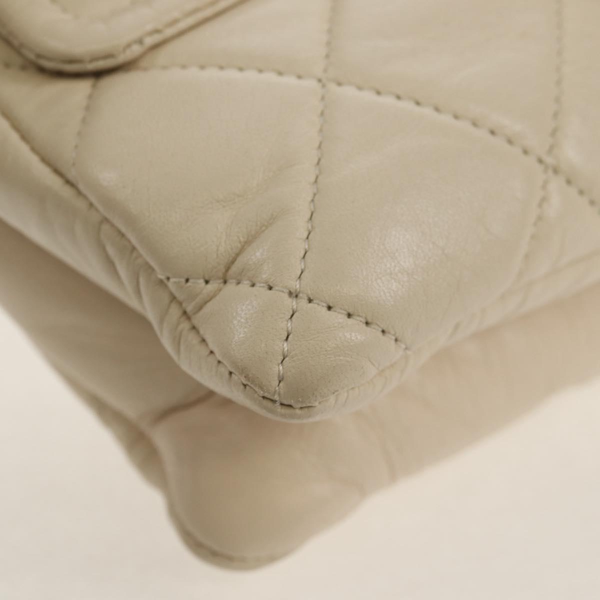 CHANEL Shoulder Bag Lamb Skin White Silver CC Auth 148619AV