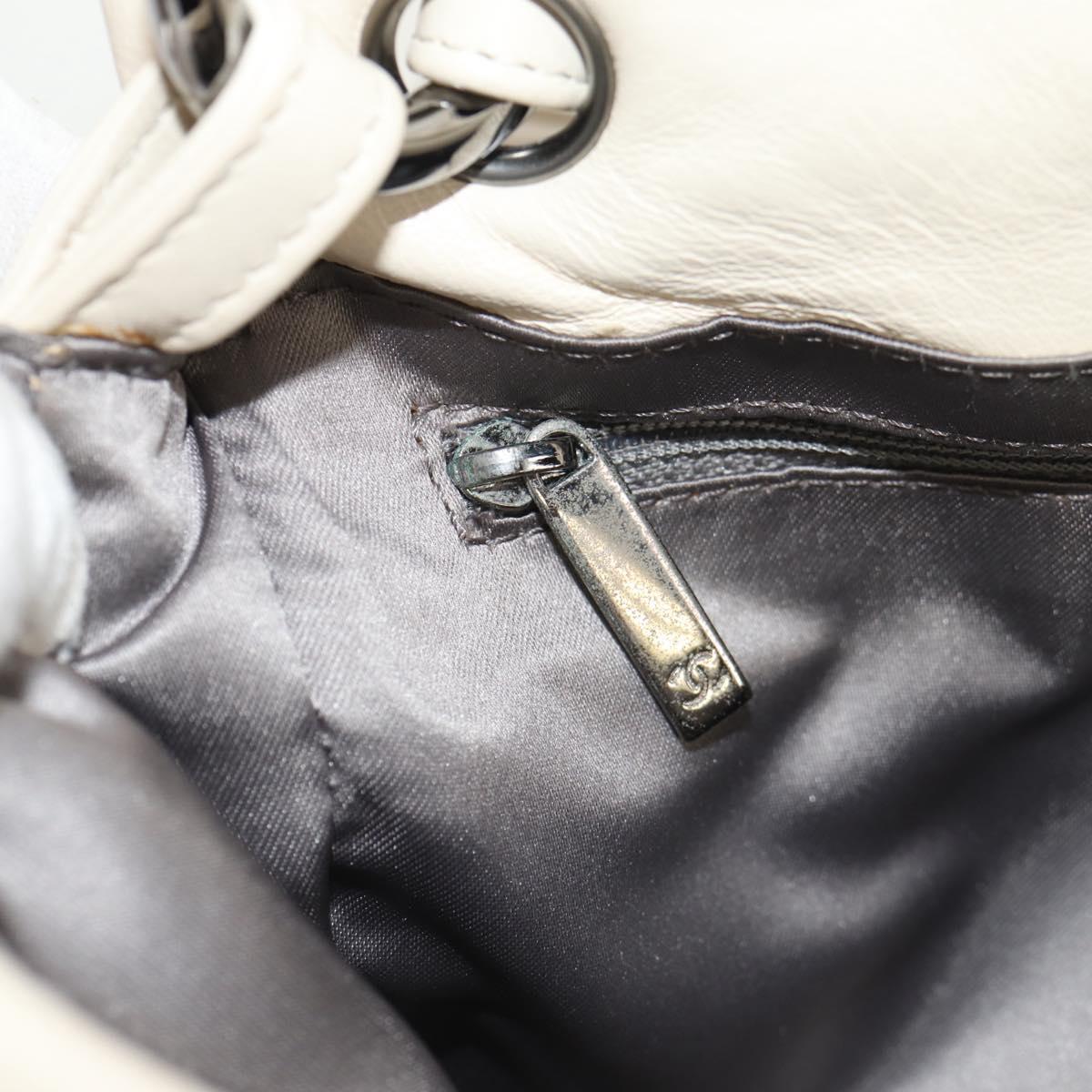 CHANEL Shoulder Bag Lamb Skin White Silver CC Auth 148619AV