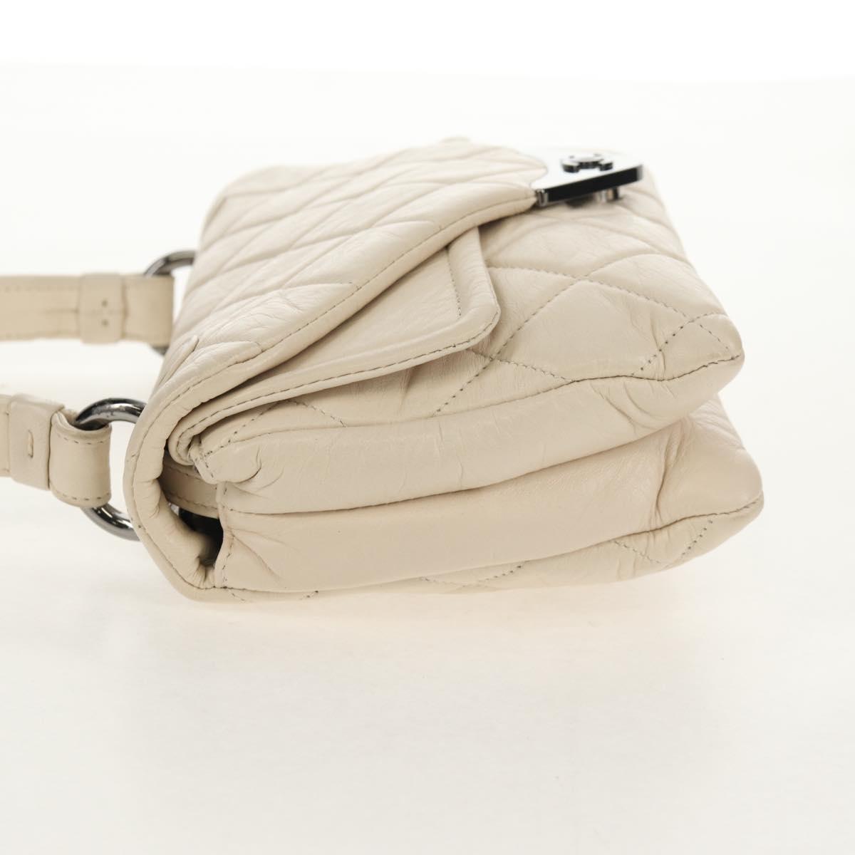 CHANEL Shoulder Bag Lamb Skin White Silver CC Auth 148619AV