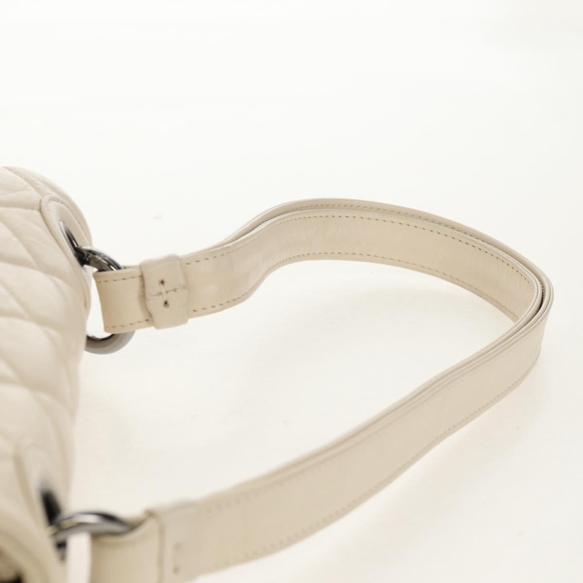CHANEL Shoulder Bag Lamb Skin White Silver CC Auth 148619AV