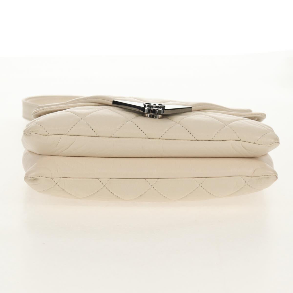 CHANEL Shoulder Bag Lamb Skin White Silver CC Auth 148619AV