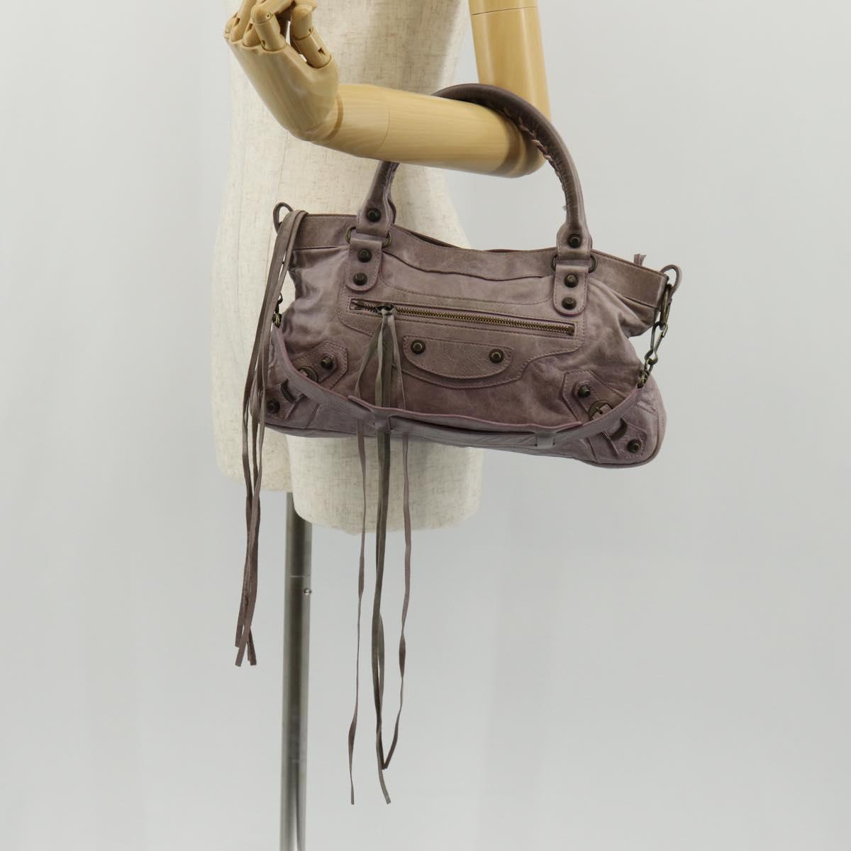BALENCIAGA The City Hand Bag Leather 2way Purple 103208 Auth 148620V