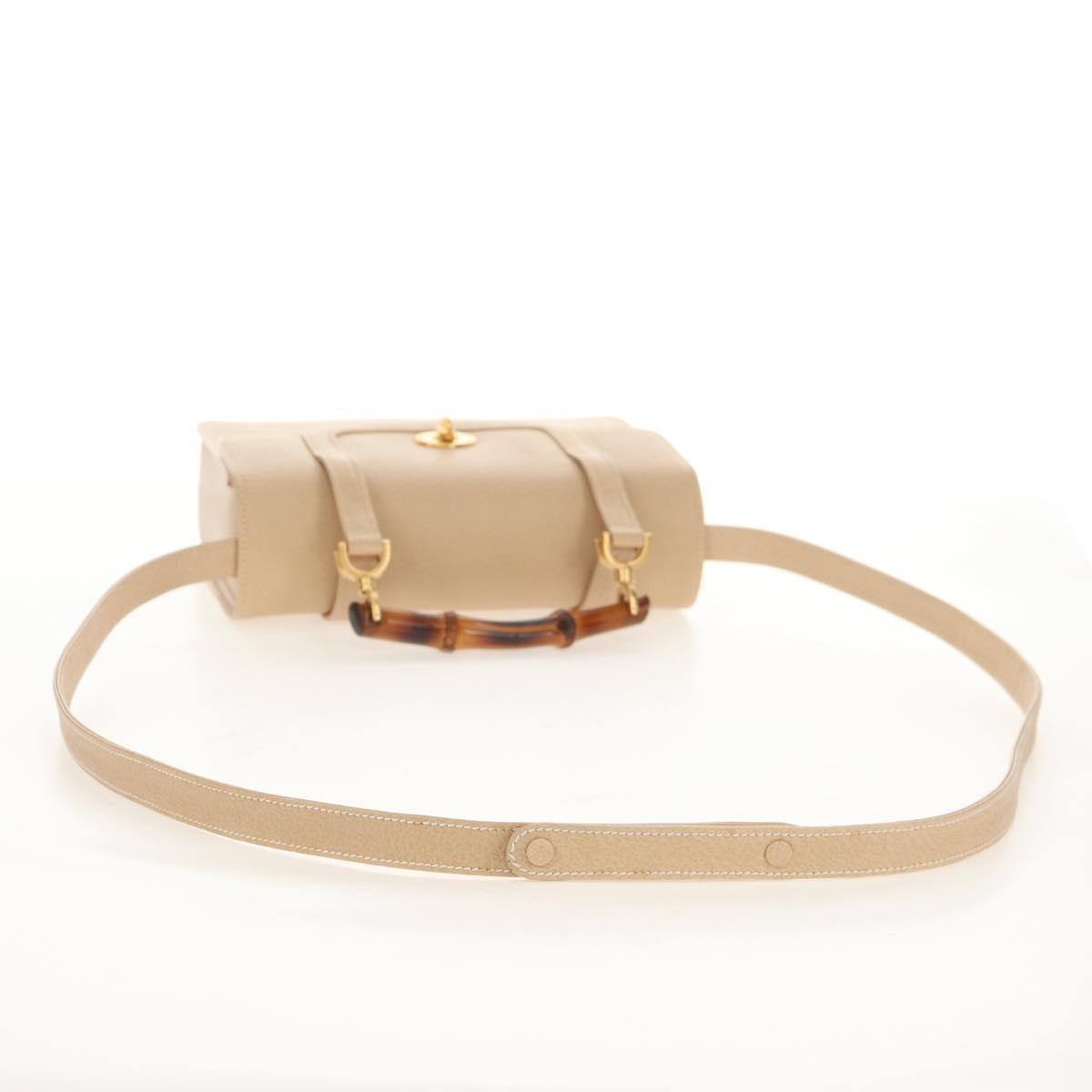 GUCCI Bamboo Hand Bag Leather 2way Beige Gold Auth 148621V