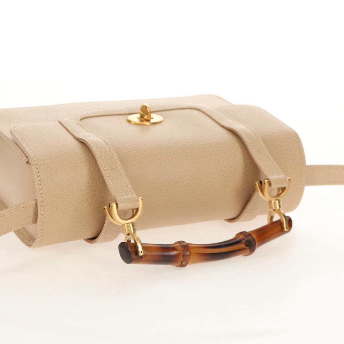 GUCCI Bamboo Hand Bag Leather 2way Beige Gold Auth 148621V